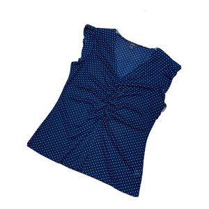 NWT Halogen Navy Ivory Lady Dot Blouse Top Plus XXL Short Sleeve Sheer Ruched